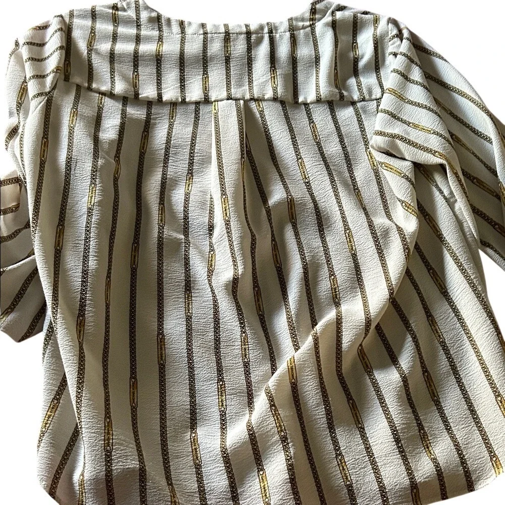MICHAEL KORS Women's White Gold Chain Print V Neck 3/4 Sleeve Blouse Size M - Picture 7 of 7